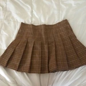 Brown Plaid Pleated Skort
